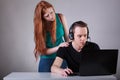 Annoyed girl that her partner playing computer games Royalty Free Stock Photo