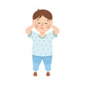 Annoyed Little Boy not Listening Plugging and Covering His Ears with Hands Vector Illustration Royalty Free Stock Photo