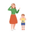 Annoyed Mother Scolding Her Son for Dirty Clothes Vector Illustration Royalty Free Stock Photo