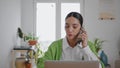 Annoyed woman speaking mobile phone at home closeup. Mad businesswoman calling Royalty Free Stock Photo