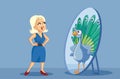 Narcissistic Vain Woman looking like a Peacock Funny Vector Cartoon