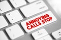 Annoying Calls Stop text button on keyboard, concept background Royalty Free Stock Photo
