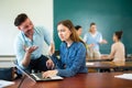 Annoying man student trying to talk with woman Royalty Free Stock Photo