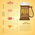 Annual Best festival lettering on mug silhouette. Menu color background with price and labels of meals.