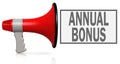 Annual bonus word with red megaphone