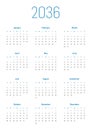 Annual calendar for 2036 Royalty Free Stock Photo