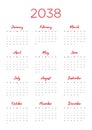 Annual calendar for 2038 Royalty Free Stock Photo