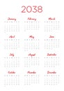 Annual calendar for 2038 Royalty Free Stock Photo