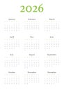 Annual calendar for 2026