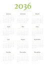 Annual calendar for 2036 Royalty Free Stock Photo