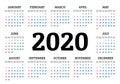 2020 annual calendar. Vector illustration