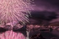 Annual firework show among icebergs at Ice lagoon Jokulsarlon, Iceland