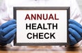 Annual health check or examination inscription. medical care concept Royalty Free Stock Photo