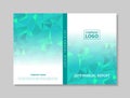 Annual report 2019 book design front and back cover template, blue green abstract low polygon on white background