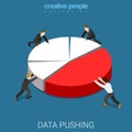 Annual report data push diagram pie chart flat isometric vector Royalty Free Stock Photo