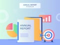 Annual report illustration set background of target goal pie chart file folder with flat style .