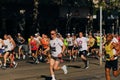 The annual 37th Belgrade Marathon. People in sports clothes are running across city street in a crowd. Belgrade, Serbia- Royalty Free Stock Photo