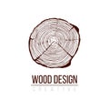 Annual tree growth rings logo, cross-section of a tree trunk. Stock Vector illustration isolated on white background