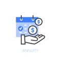 Annuity symbol with a calendar and a human hand with money
