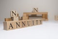 Annuity. The term economy and trade. Written in wooden cubes.