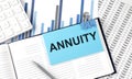 ANNUITY text on blue sticker on the chart background near calculator