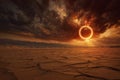 Annular Eclipse over Cracked Desert Terrain Royalty Free Stock Photo