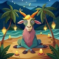 Anoa goat shocked sits beach Light Bulbs vector