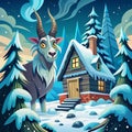 Anoa goat stunned cries house Snow vector