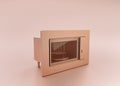 Anodized Rose Gold Material single color kitchen appliance, Build-in Microwave, on light pinkish color background, 3d rendering,