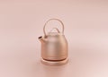 Anodized Rose Gold Material single color kitchen appliance, ElectricKettle, on light pinkish color background, 3d rendering, Royalty Free Stock Photo