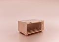 Anodized Rose Gold Material single color kitchen appliance, Microwave, on light pinkish color background, 3d rendering, utensil