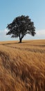 Anomalous Oak: A Vertical Composition of a Lone Tree Field Amids Royalty Free Stock Photo