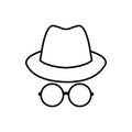 Hat and glasses icon in outline style.