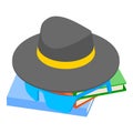 Anonymity concept icon isometric vector. Man hat and sunglasses on stack of book