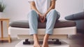 Anonymous, barefoot female waiting for doctor to examine legs and feet to relieve pain, Generative AI