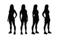 Anonymous bodybuilders and female gymnasts standing in different positions. Female gymnast and bodybuilder silhouette set on a