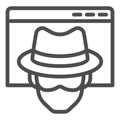 Anonymous browser line icon. Window with malefactor incognito net surfer. Data security vector design concept, outline