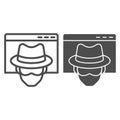 Anonymous browser line and solid icon. Window with malefactor incognito net surfer. Data security vector design concept