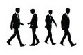 Anonymous businessmen set vectors, wearing suits and standing in different positions. Office employee silhouette vector bundle.