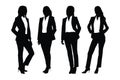 Anonymous businesswomen standing in different positions. Stylish female model silhouette set vector. Modern female models and