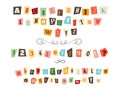 Anonymous clippings font color criminal alphabet letters cut from newspapers and magazines set Royalty Free Stock Photo