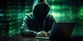 Anonymous Digital Operative Behind a Laptop. Hacker in a dark room. Generative AI