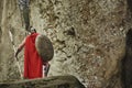 Anonymous gladiator on rocks Royalty Free Stock Photo