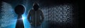 Anonymous hacker with computer code binary interface and keyhole Royalty Free Stock Photo