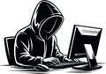 Anonymous Hacker at Computer Vector Illustration Royalty Free Stock Photo