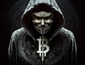Anonymous hacker of cryptocurrency such as bitcoin. Concept of hacking digital wallet