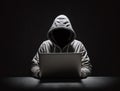 Anonymous hacker without face typing computer laptop. Concept of hacking cybersecurity, cybercrime, cyberattack, etc Royalty Free Stock Photo