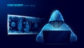 Anonymous hacker at the laptop computer Internet security. Cyber attack business concept low poly. Server polygonal