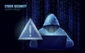 Anonymous hacker at the laptop computer Internet security. Cyber attack business concept low poly. Server polygonal