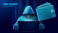 Anonymous hacker at the laptop computer Internet security. Cyber attack business concept low poly. Server polygonal Royalty Free Stock Photo